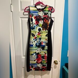 Maggy  London midi scuba bodycon dress black floral sz 6